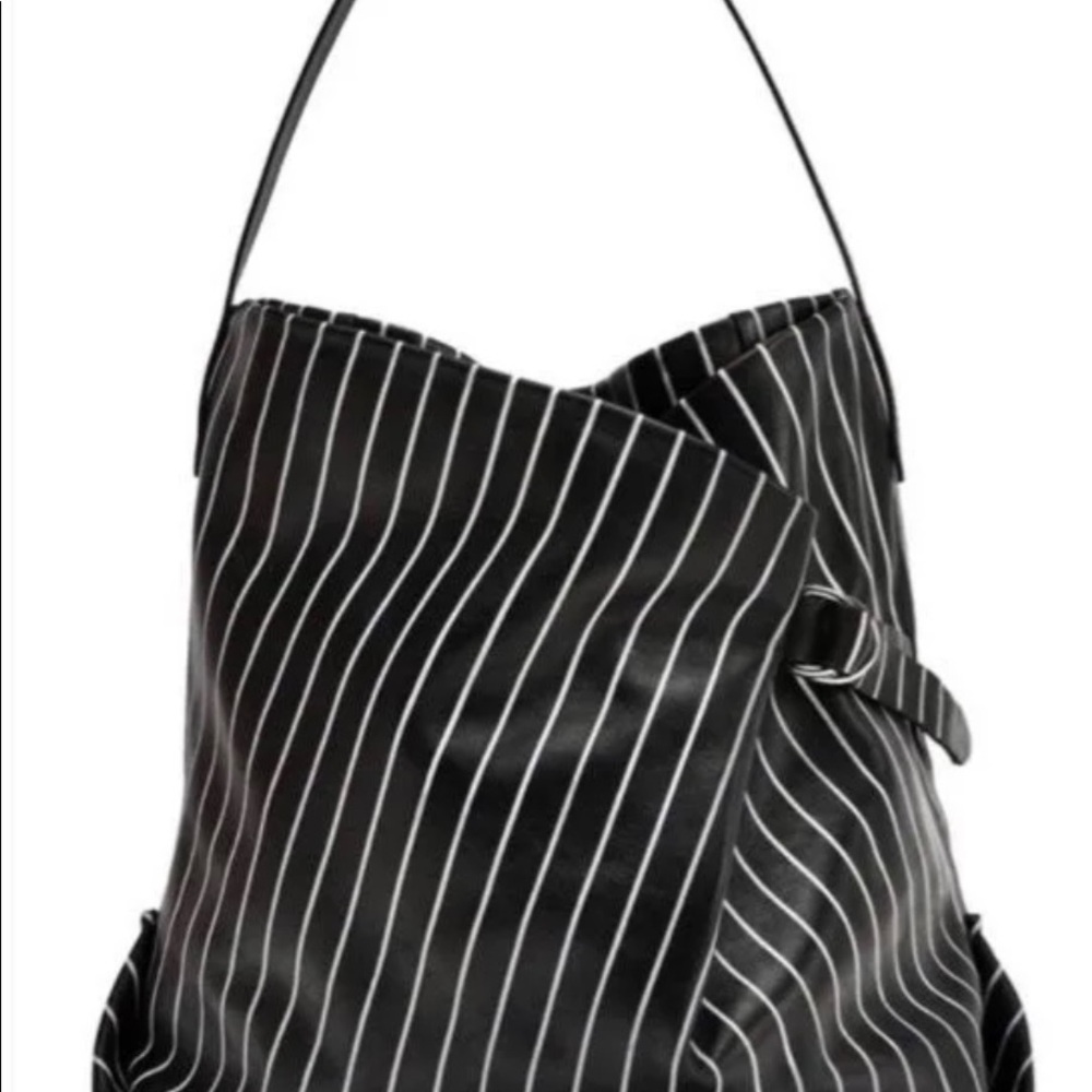 Zara black/white stripe 100% leather bag